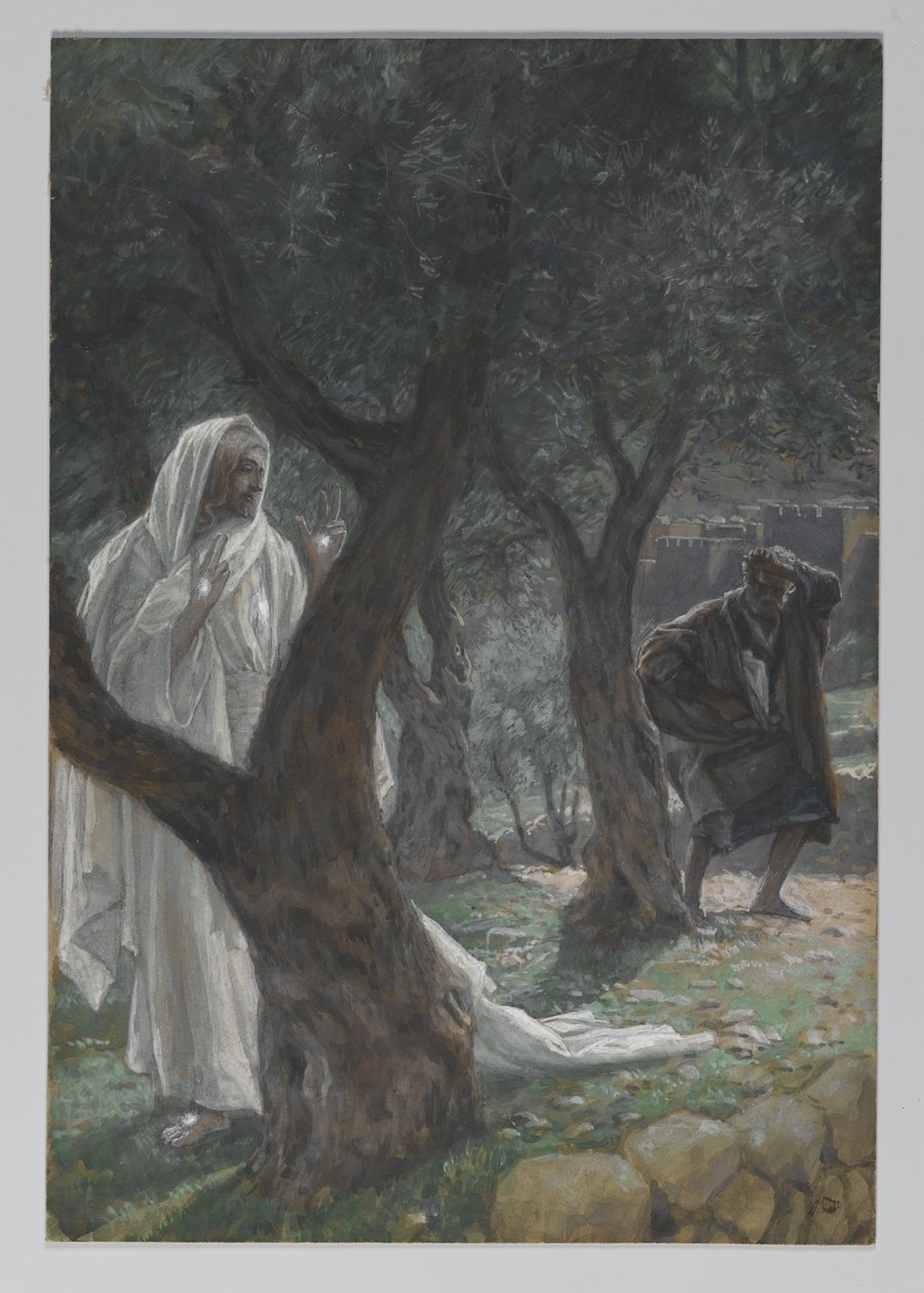 我们的主对圣彼得的幻象，来自我们主耶稣基督生平的插图，1886-94（纸上有石墨） 作者 詹姆斯·雅克·约瑟夫·天梭