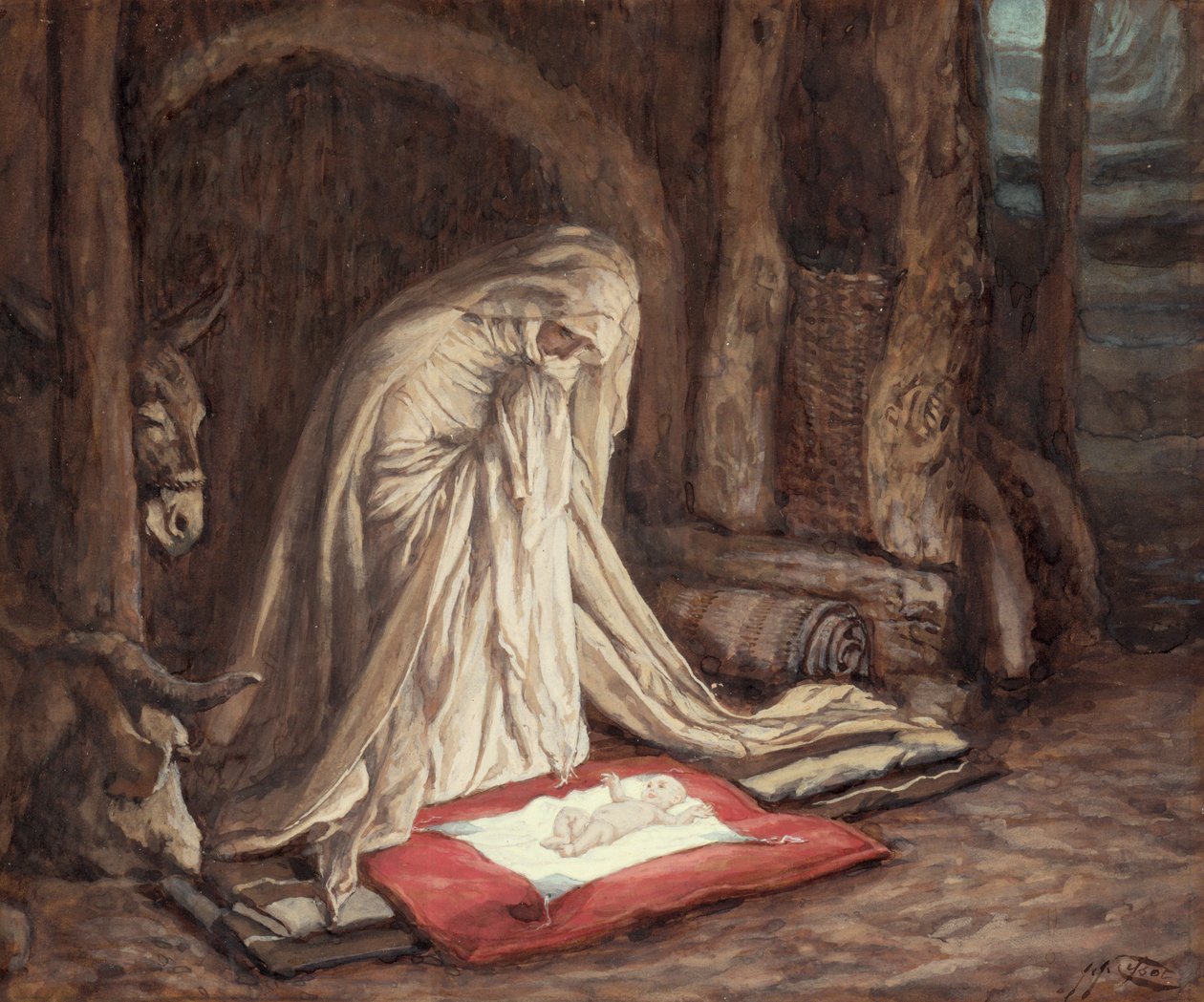 我们的主耶稣基督的诞生，基督生平的插图，c.1886-94（纸板上的水粉） 作者 詹姆斯·雅克·约瑟夫·天梭