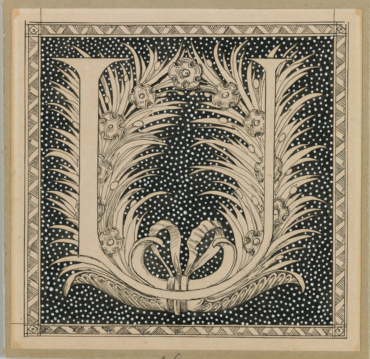 大写字母U，我们的主耶稣基督的生活插图（墨水在纸上） 作者 詹姆斯·雅克·约瑟夫·天梭
