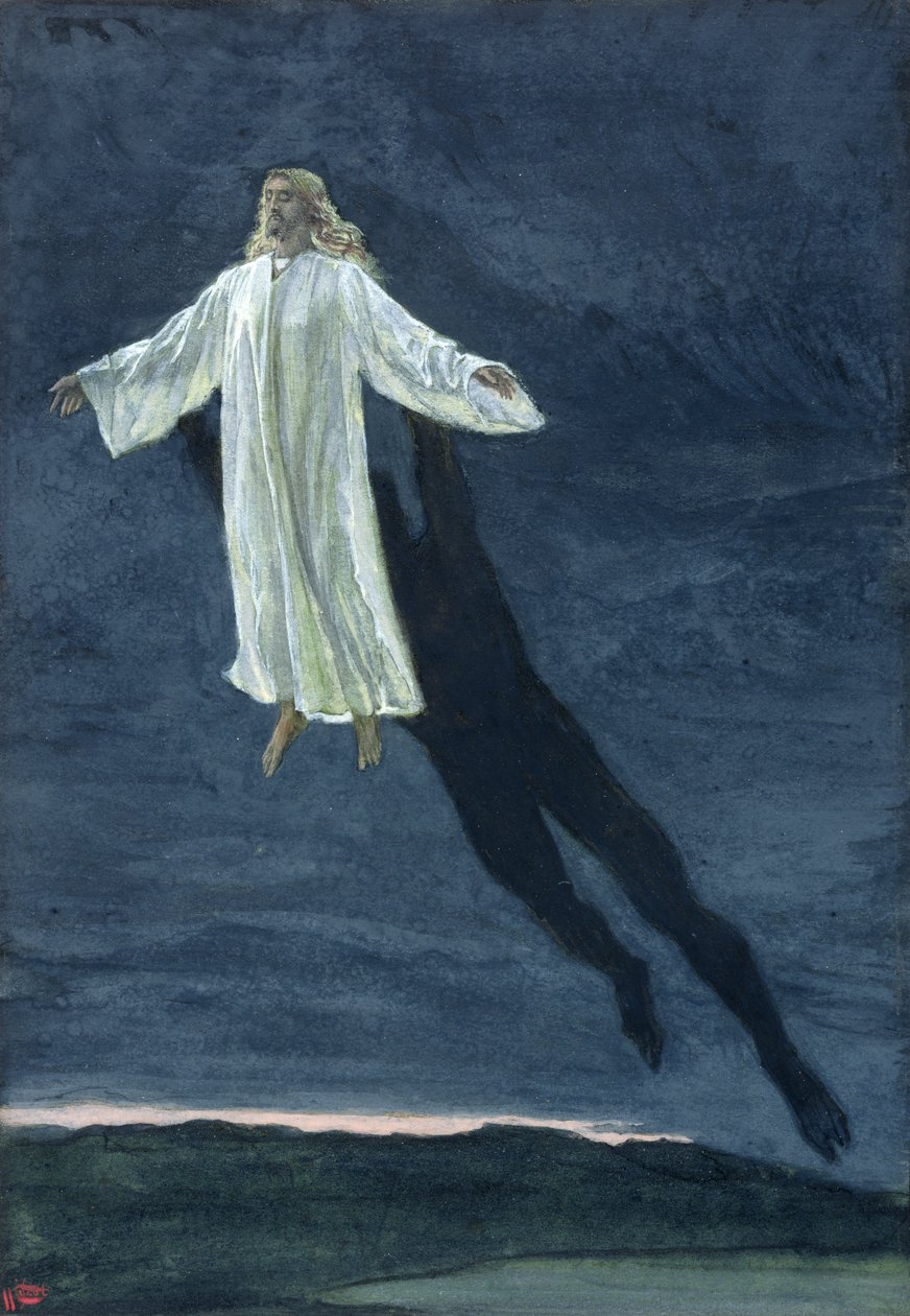 基督被带入一座高山，为基督的生命画插图，c.1886-94（纸板上的水粉和水粉） 作者 詹姆斯·雅克·约瑟夫·天梭