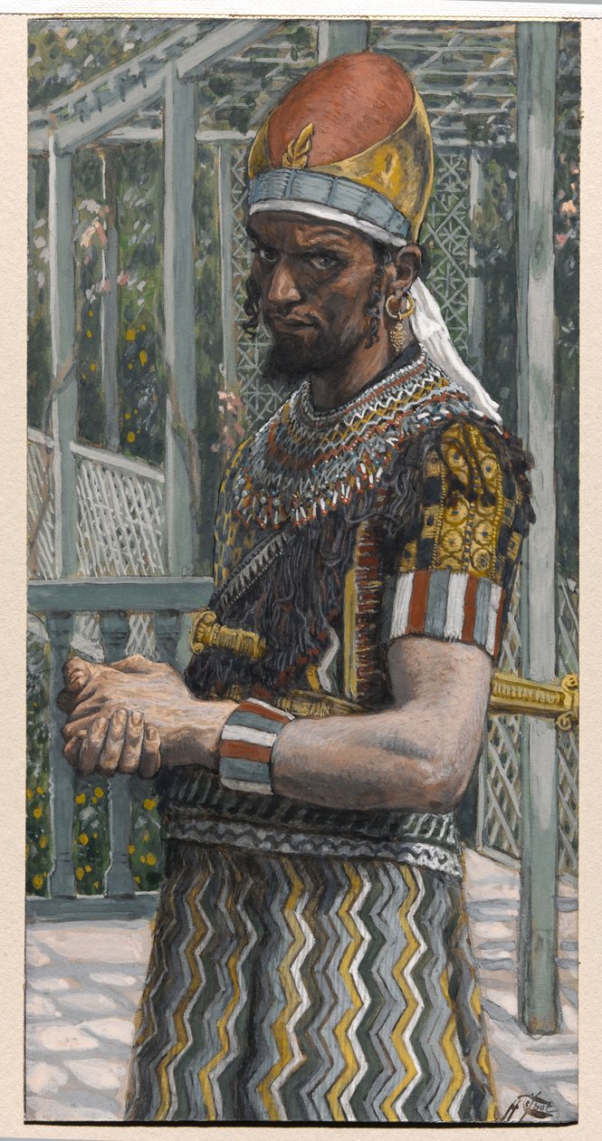 希律王（公元前 21 年-公元 39 年），《基督的一生》插图，约 1886-94 年（纸板上的水彩和水粉画） 作者 詹姆斯·雅克·约瑟夫·天梭