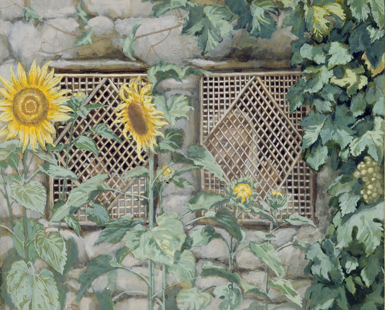 耶稣透过格子用向日葵，插图为基督的生命，c.1886-96（水粉和纸板上的wc） 作者 詹姆斯·雅克·约瑟夫·天梭