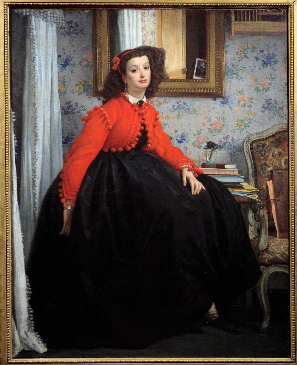Mademoiselle L. L. 的全长肖像，或穿红色夹克的年轻女孩 Jacques Joseph (Jacques-Joseph) Tissot 的画作 James Tissot (1836-1902) 1864 年 1.24x0.99 m 巴黎，奥赛博物馆 作者 詹姆斯·雅克·约瑟夫·天梭