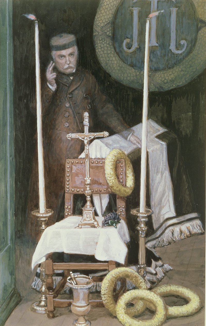 朝圣者的肖像（自画像），基督生平的插图，c.1886-96（纸板上的水粉） 作者 詹姆斯·雅克·约瑟夫·天梭