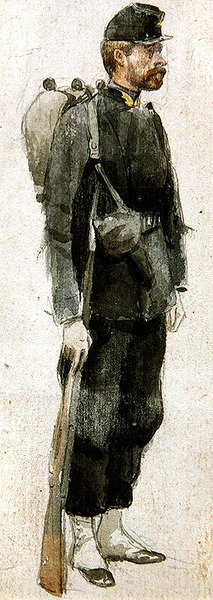拿着步枪的士兵 "自在"（纸上水彩画） 作者 詹姆斯·雅克·约瑟夫·天梭