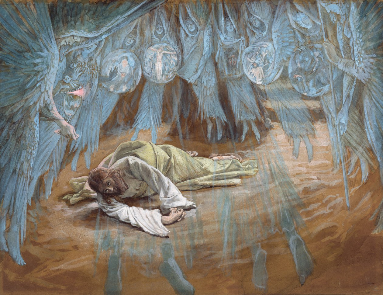 花园里的痛苦，基督生平的插图，c.1886-94（纸板上的水粉和水粉） 作者 詹姆斯·雅克·约瑟夫·天梭