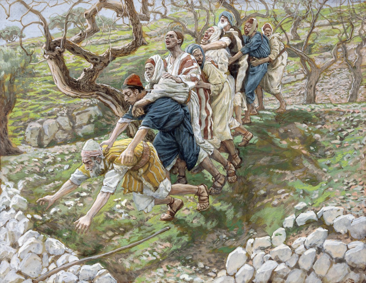 “盲人的盲人”，“基督的生命”的插图，c.1886-94（纸板上的水粉和水粉） 作者 詹姆斯·雅克·约瑟夫·天梭