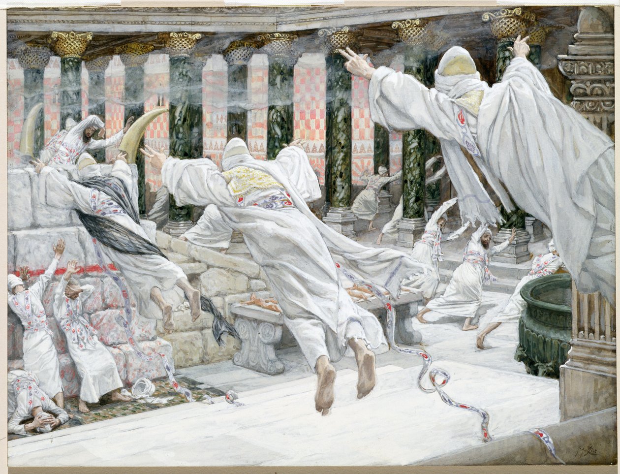 死者出现在圣殿里，为基督的生命画插图，c.1886-96（纸板上的水粉画） 作者 詹姆斯·雅克·约瑟夫·天梭