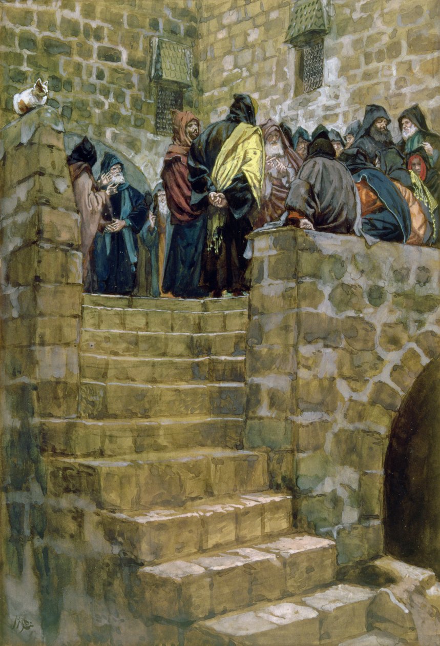 该亚法的邪恶劝告，为基督的生活，插图，1866-96（纸板上的水粉） 作者 詹姆斯·雅克·约瑟夫·天梭