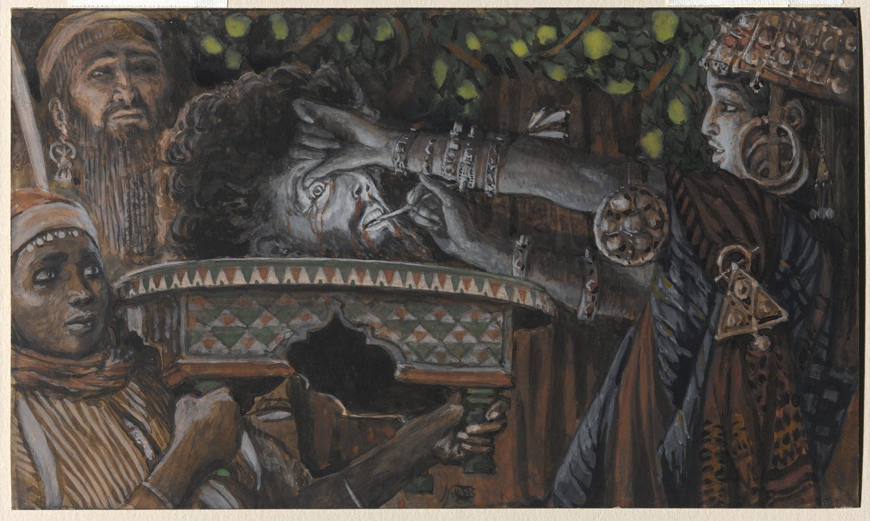 施洗者圣约翰的头像，基督生平的插图，c.1886-94（纸板上的水粉和水粉） 作者 詹姆斯·雅克·约瑟夫·天梭