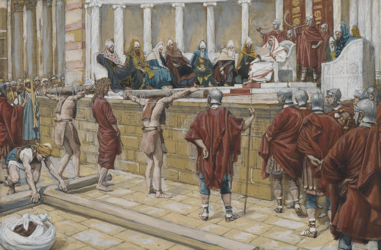 关于Gabbatha的判断，来自我们的主耶稣基督生平的插图，1886-94（纸上有石墨） 作者 詹姆斯·雅克·约瑟夫·天梭