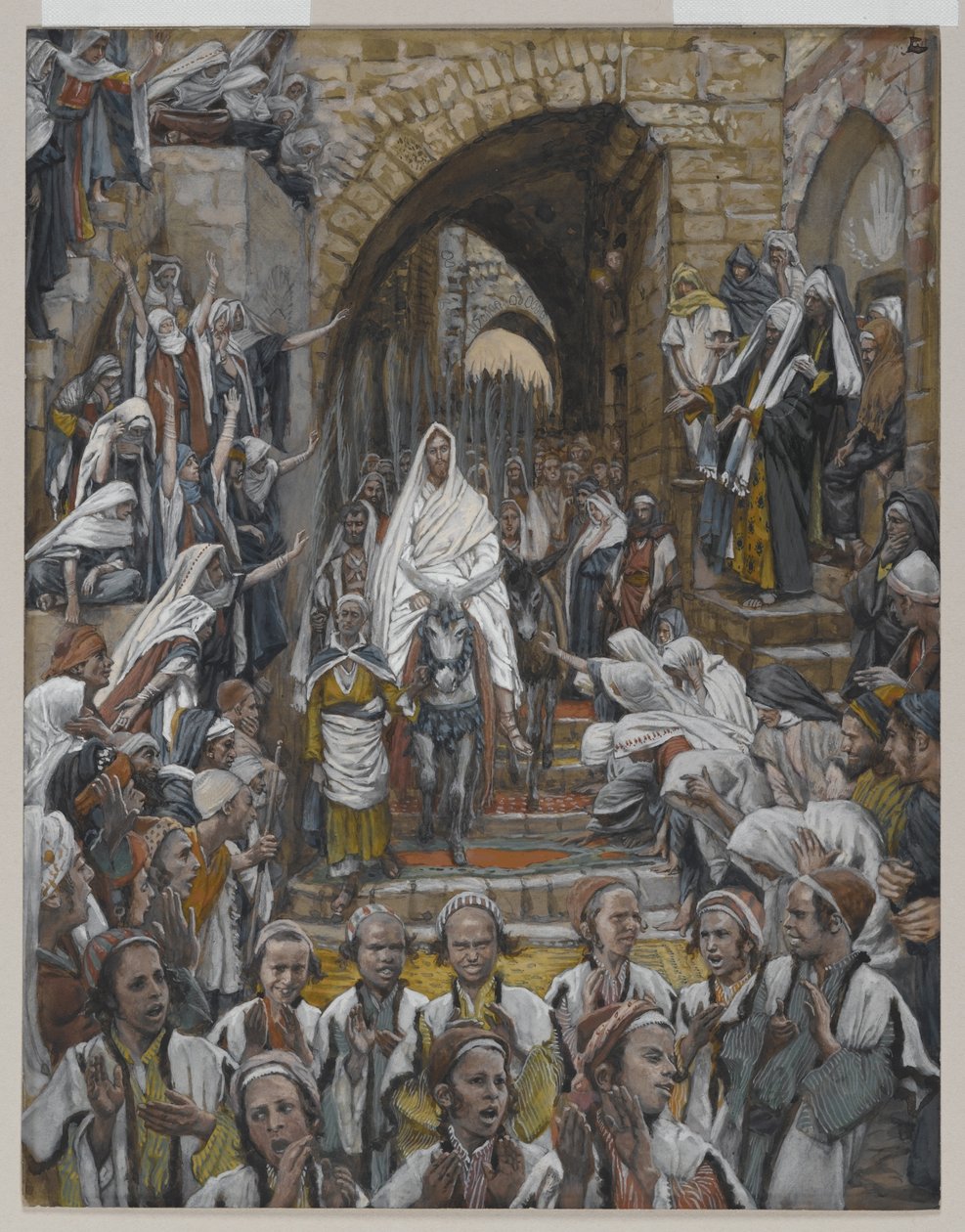 耶路撒冷街道上的游行，1886  -  94年我们的主耶稣基督的生活插图（纸上有石墨） 作者 詹姆斯·雅克·约瑟夫·天梭