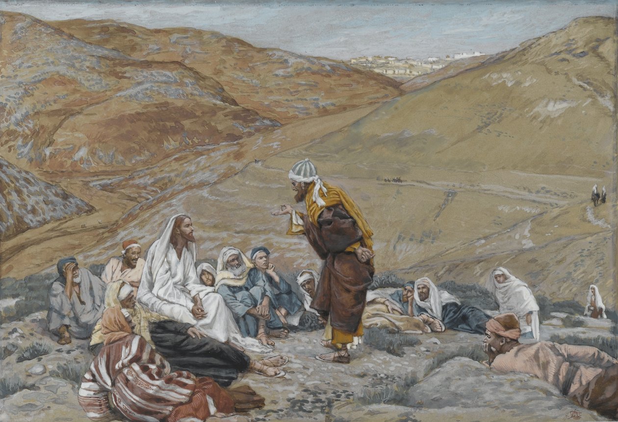 Scribe Stood to Tempt Jesus，来自我们的主耶稣基督的生命，1886-94（纸上有石墨） 作者 詹姆斯·雅克·约瑟夫·天梭