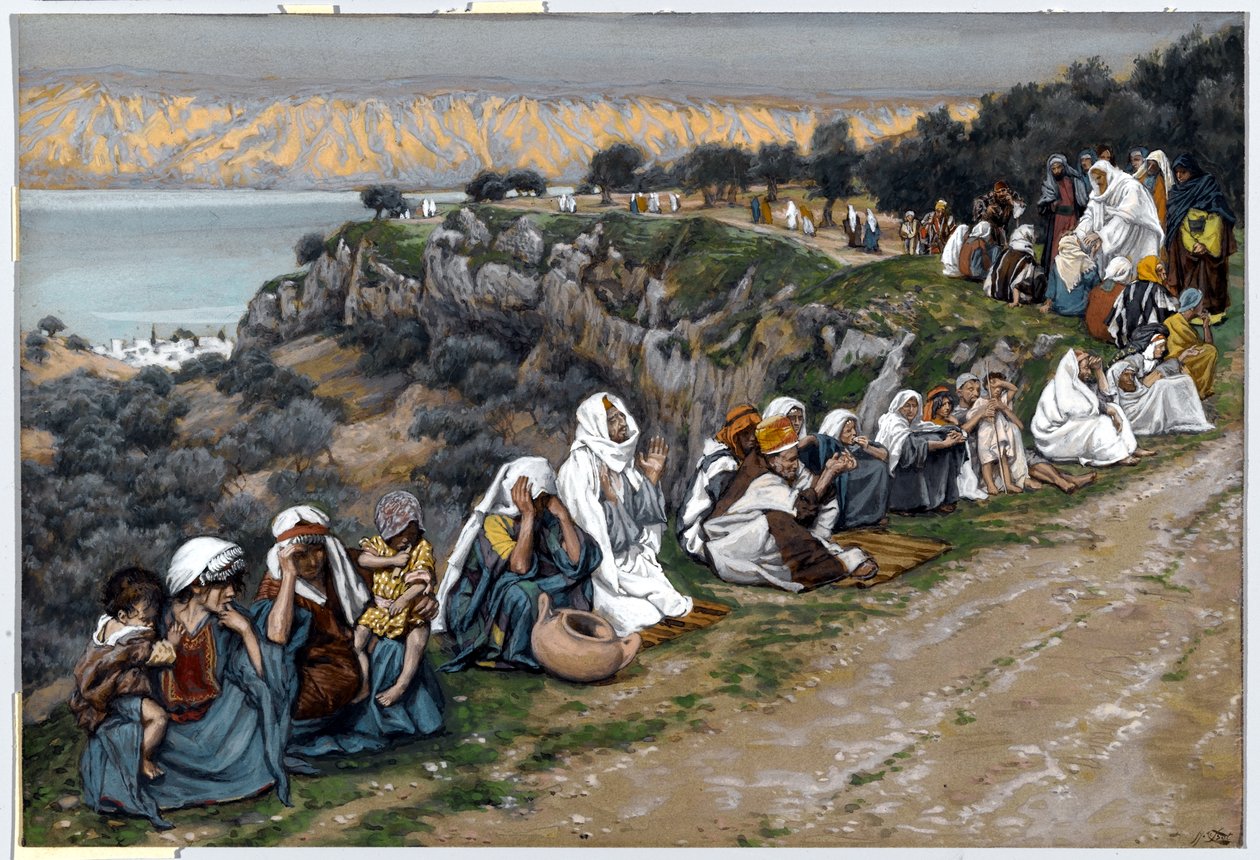 生病的等待耶稣经过，为基督的生活，插图，c.1884-96（纸板上的水粉和水粉） 作者 詹姆斯·雅克·约瑟夫·天梭