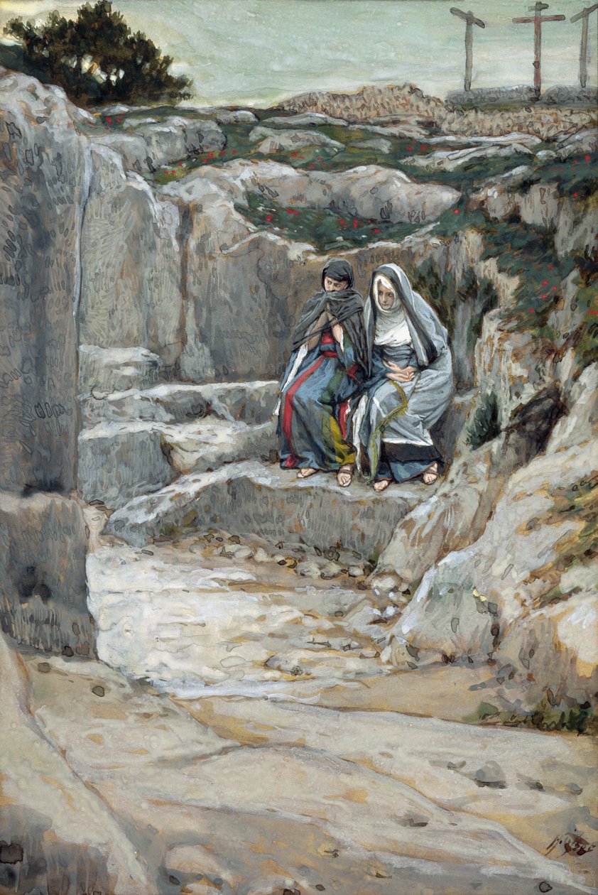 两个玛丽观看坟墓，为基督的生活插图，c.1886-94（纸板上的水粉和水粉） 作者 詹姆斯·雅克·约瑟夫·天梭