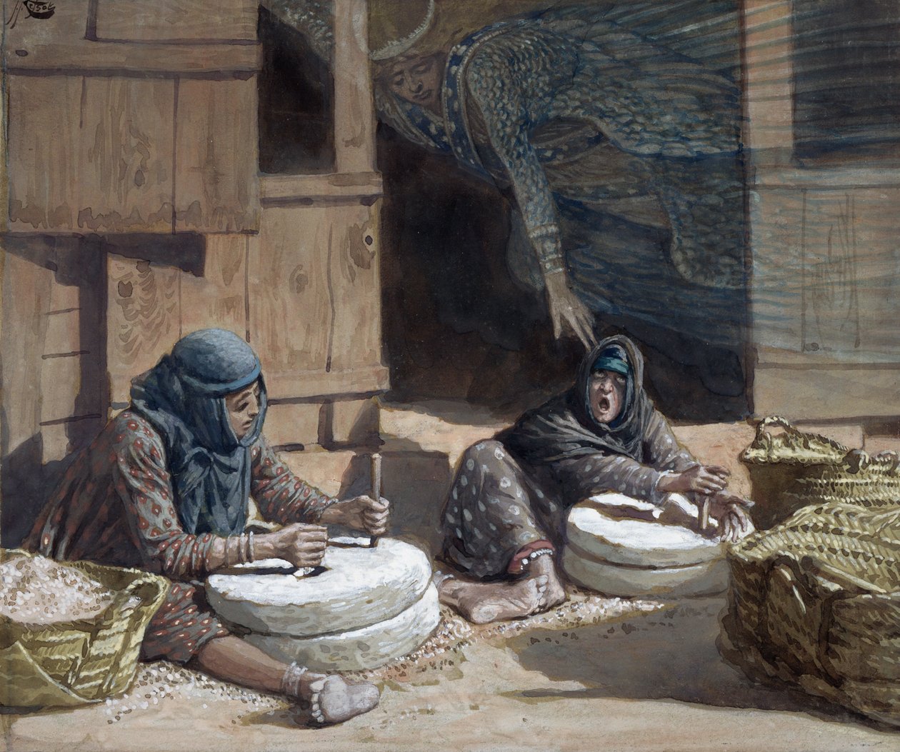 磨坊中的两位妇女，为基督的生活画插图，c.1886-94（纸板上的水粉和水粉） 作者 詹姆斯·雅克·约瑟夫·天梭