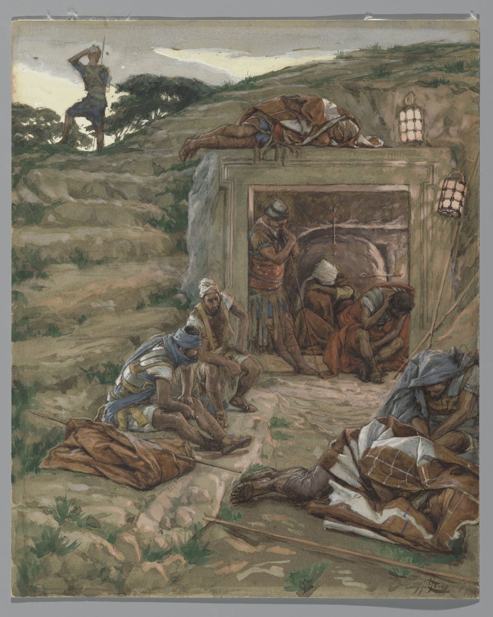 坟墓上的守望，来自我们主耶稣基督的生命，1886-94（纸上有石墨） 作者 詹姆斯·雅克·约瑟夫·天梭