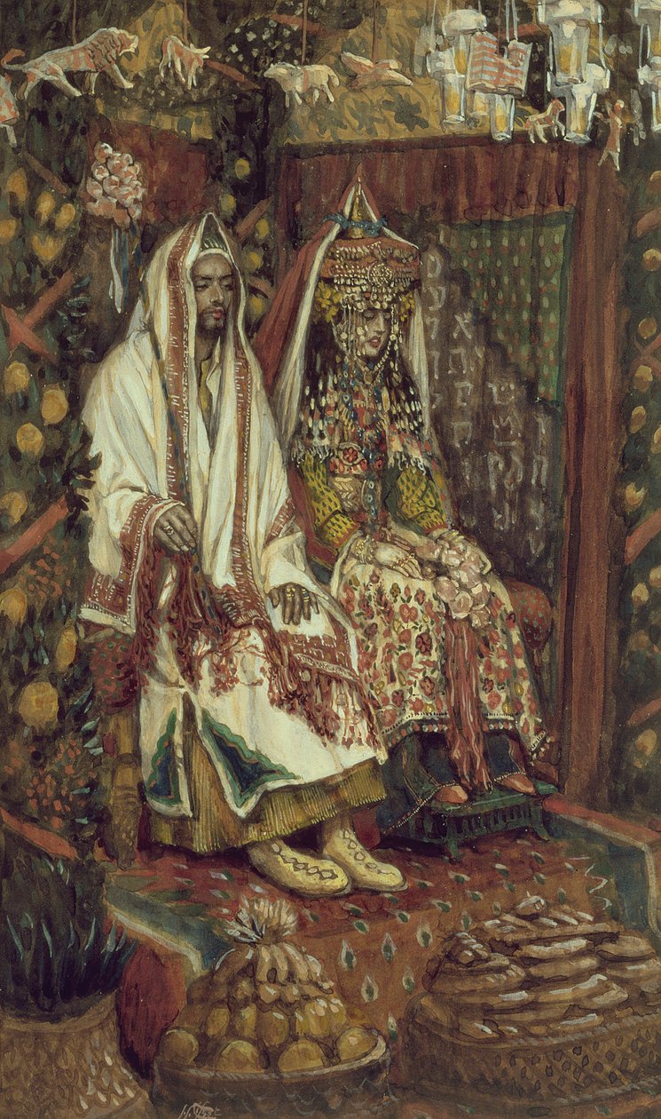 卡纳的婚礼，基督生平的插图，c.1886-96（纸板上的水粉） 作者 詹姆斯·雅克·约瑟夫·天梭