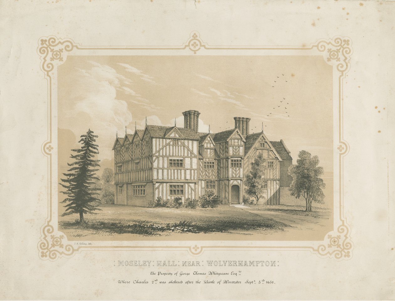布什伯里（Bushbury）-莫斯利老堂（Moseley Old Hall）：版画，nd [？18th cent] 作者 詹姆斯·凯拉威·科林
