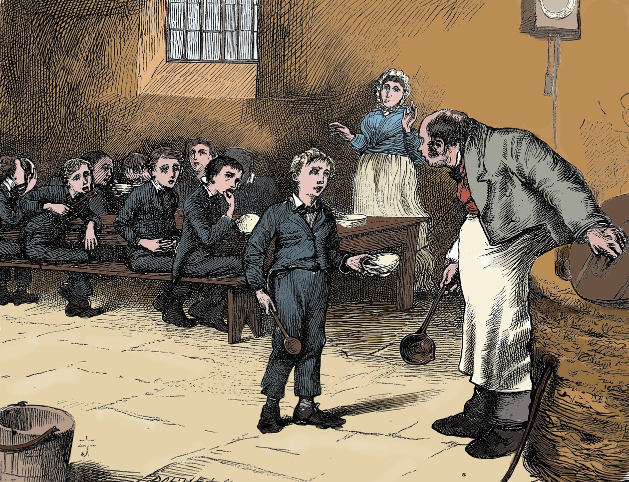 查尔斯·狄更斯（Charles Dickens）的《奥利弗·托维斯（Oliver Twist）》中的场景，1836年 作者 詹姆斯·马奥尼