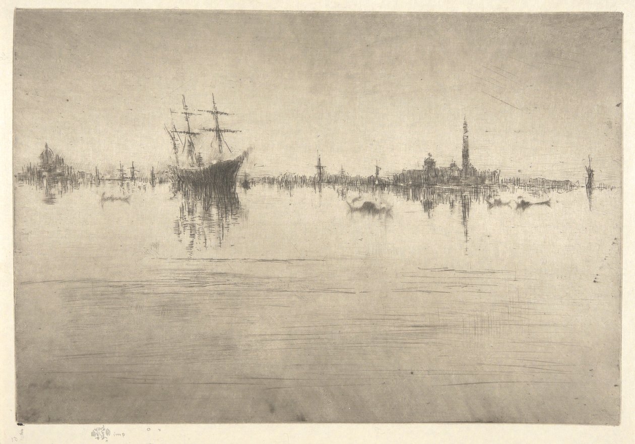 夜曲，选自第一组威尼斯蚀刻版画（威尼斯，十二幅蚀刻版画系列） 作者 詹姆斯·阿博特·麦克尼尔·惠斯勒