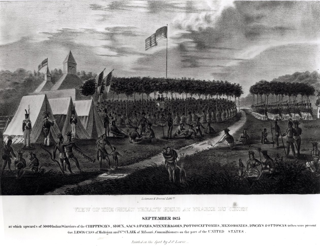 伟大条约的观点于1825年9月在威斯康星州的Prairie du Chien举行，来自1825年的“土着投资组合” 作者 詹姆斯·奥托·刘易斯