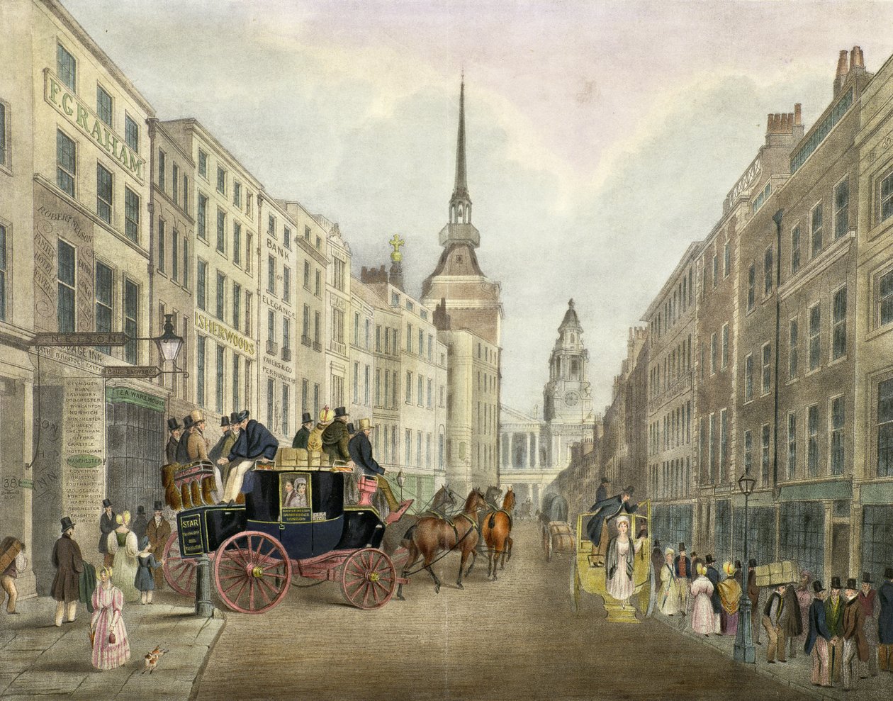 剑桥教练离开Belle Sauvage Yard，Ludgate Hill 作者 詹姆斯·波拉德