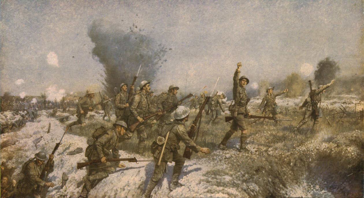 阿尔斯特师的攻击，1916年7月1日》，约1930年。   作者 詹姆斯·普林塞普·比德尔