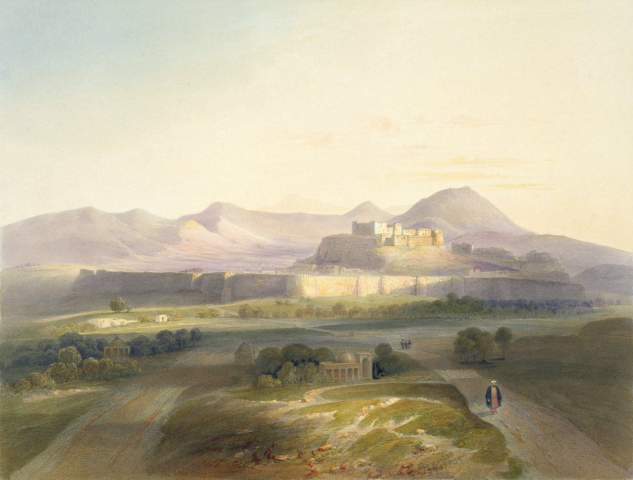 Ghuznee的城镇和城堡，18世纪的“阿富汗的风景，居民和服装”，1848年由WL Walton雕刻 作者 詹姆斯·拉特雷