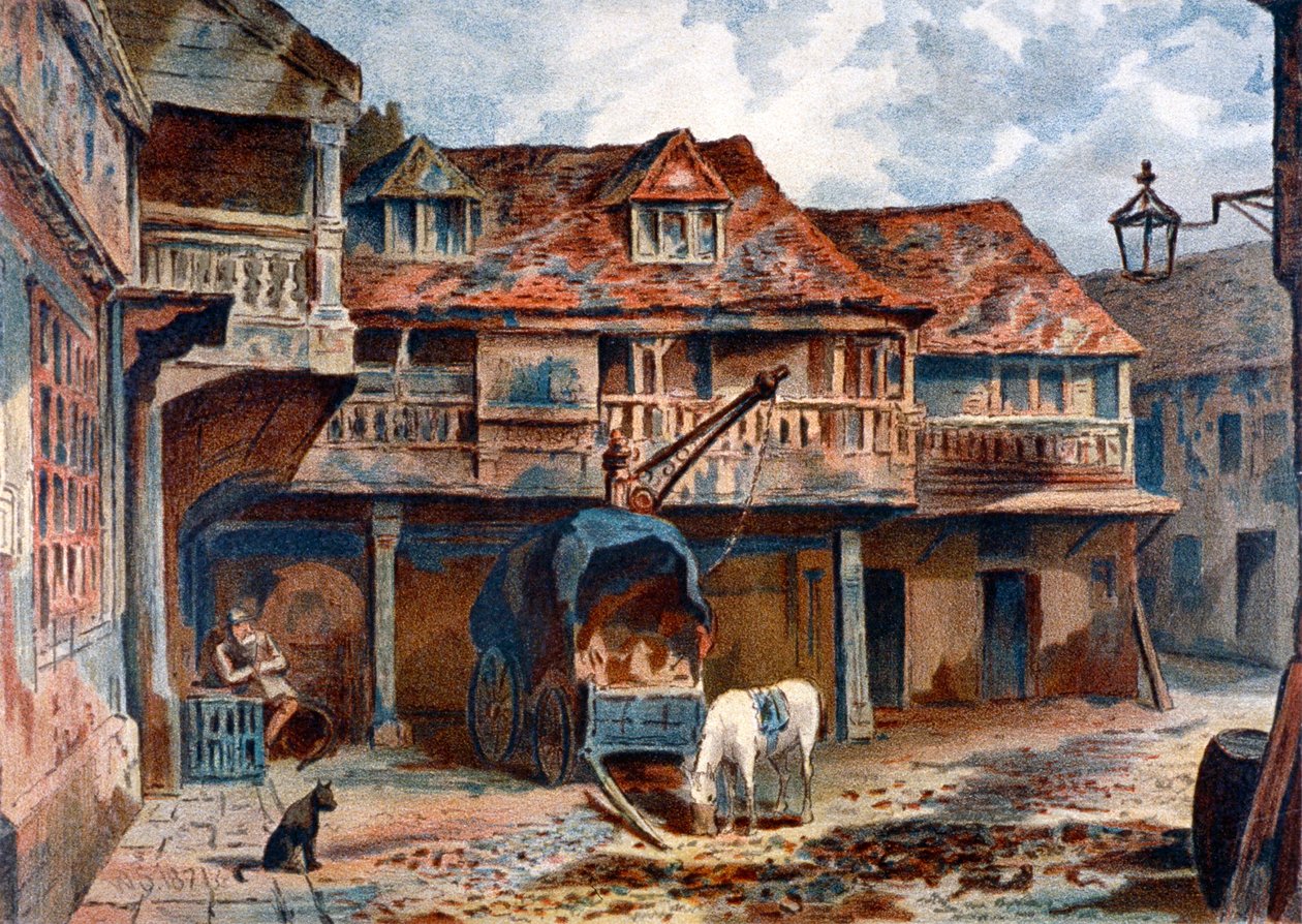 伦敦南华克区Borough高街Tabard旅馆的院子，1871年 作者 詹姆斯的美德