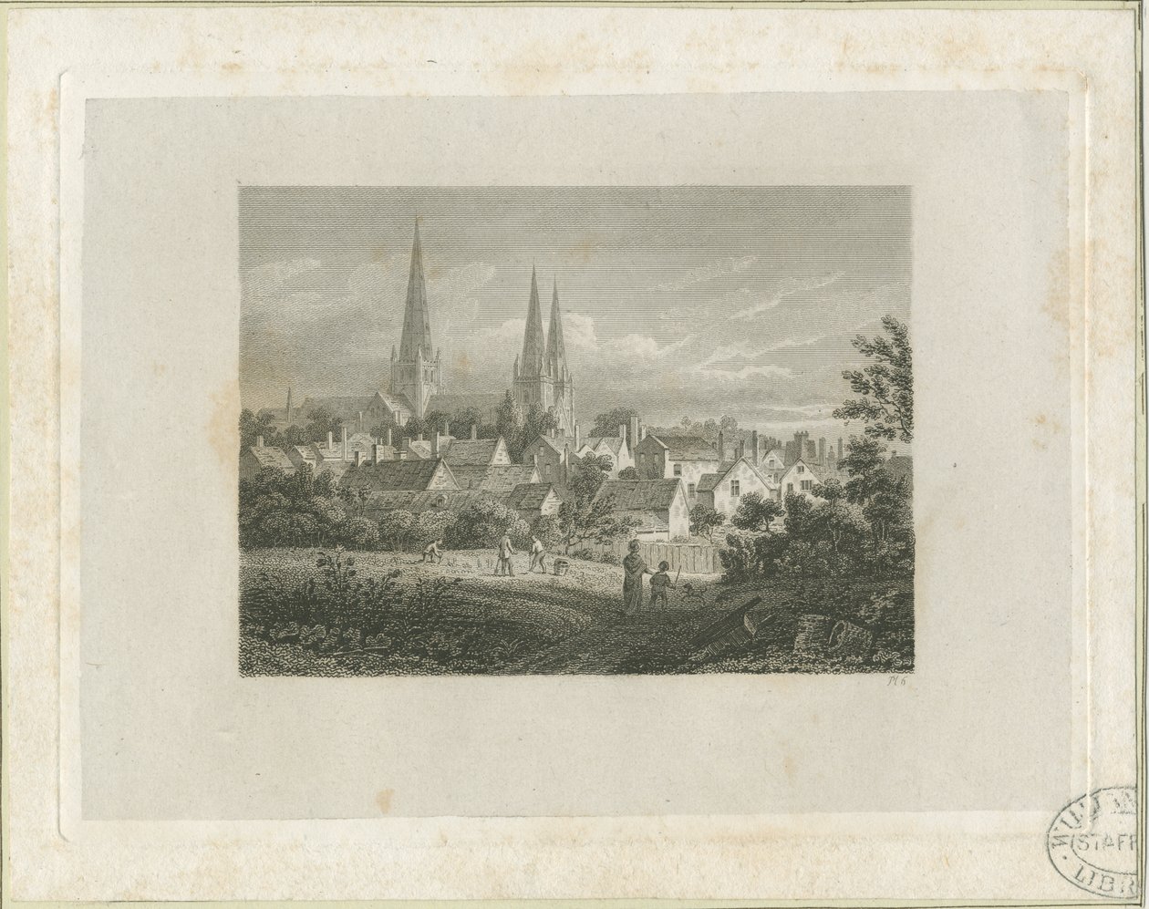 利奇菲尔德大教堂（Lichfield Cathedral）-北西北视图（远处）：雕刻，nd [c 1816]（印刷） 作者 詹姆斯·斯托勒