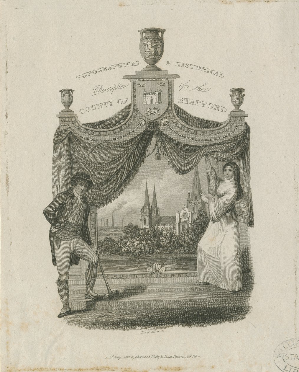 利奇菲尔德大教堂（Lichfield Cathedral）-西南景观：版画，[[c 1820] 作者 詹姆斯·斯托勒