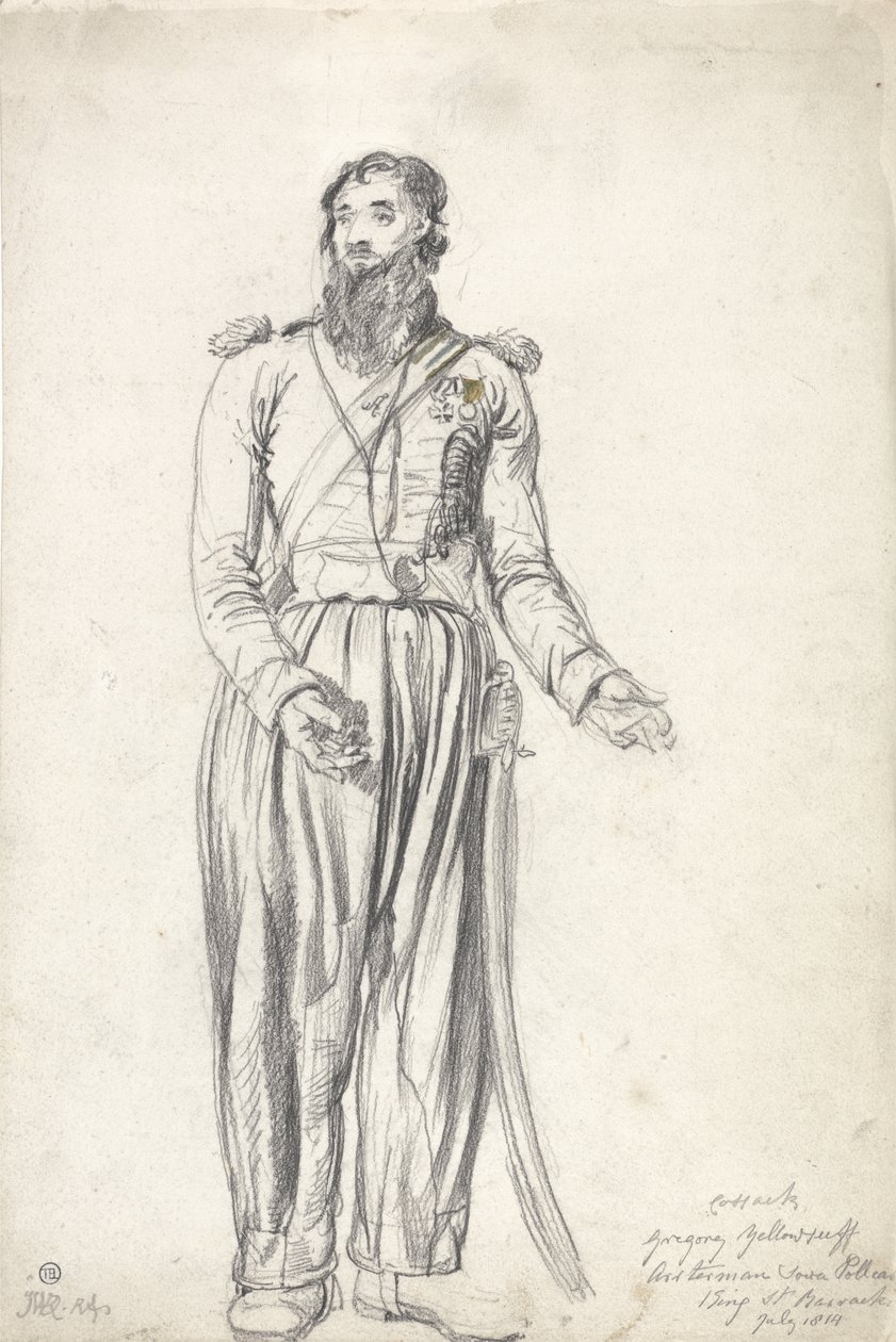 哥萨克，格里高里·耶洛瑟夫（Gregory Yelloserf），1814年7月（纸上的黑色粉笔和水彩画） 作者 詹姆斯·沃德