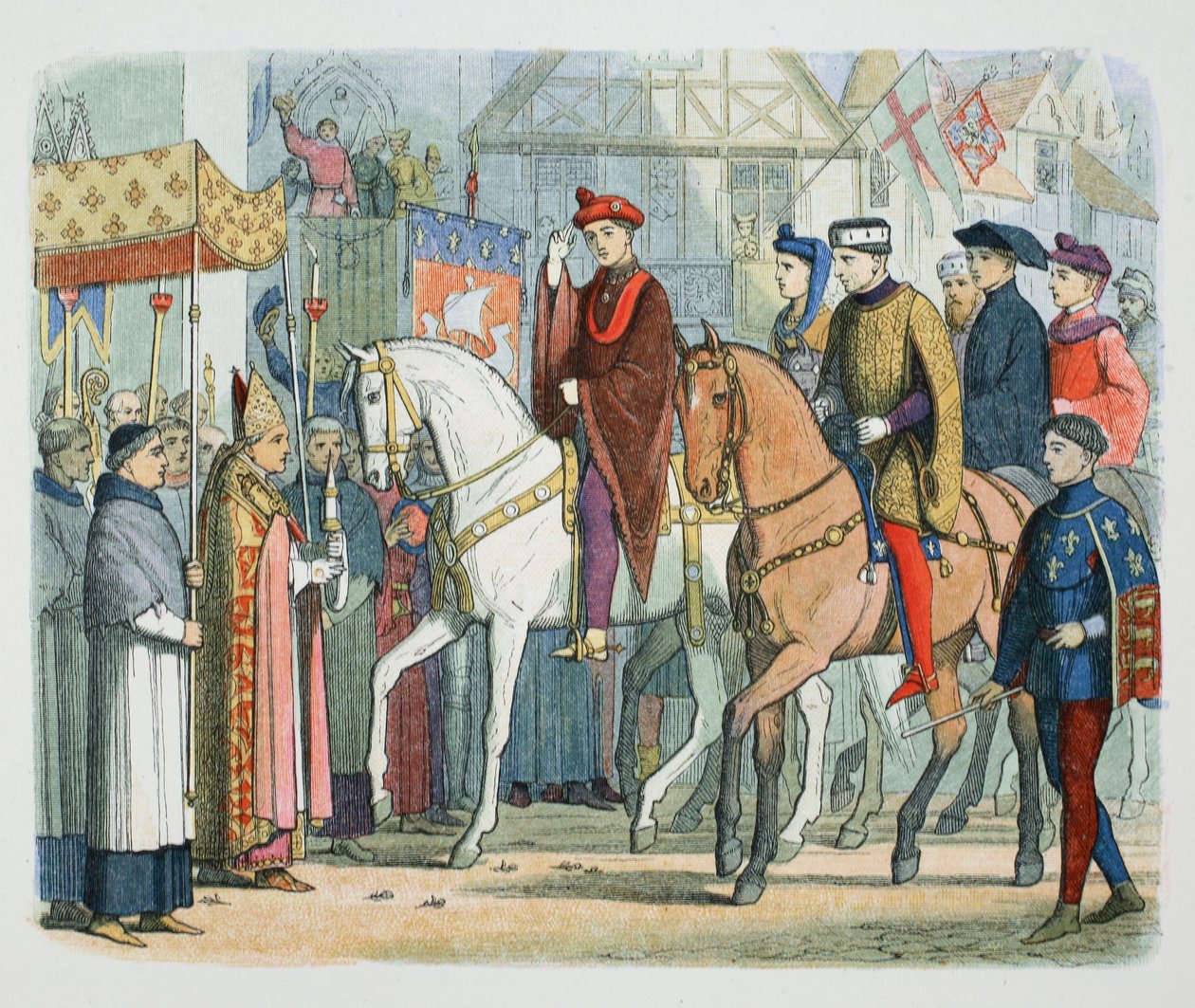法国的查理六世和英国的亨利五世受到教士的欢迎，巴黎，1420年，1864年 作者 詹姆斯·威廉·埃德蒙·道尔