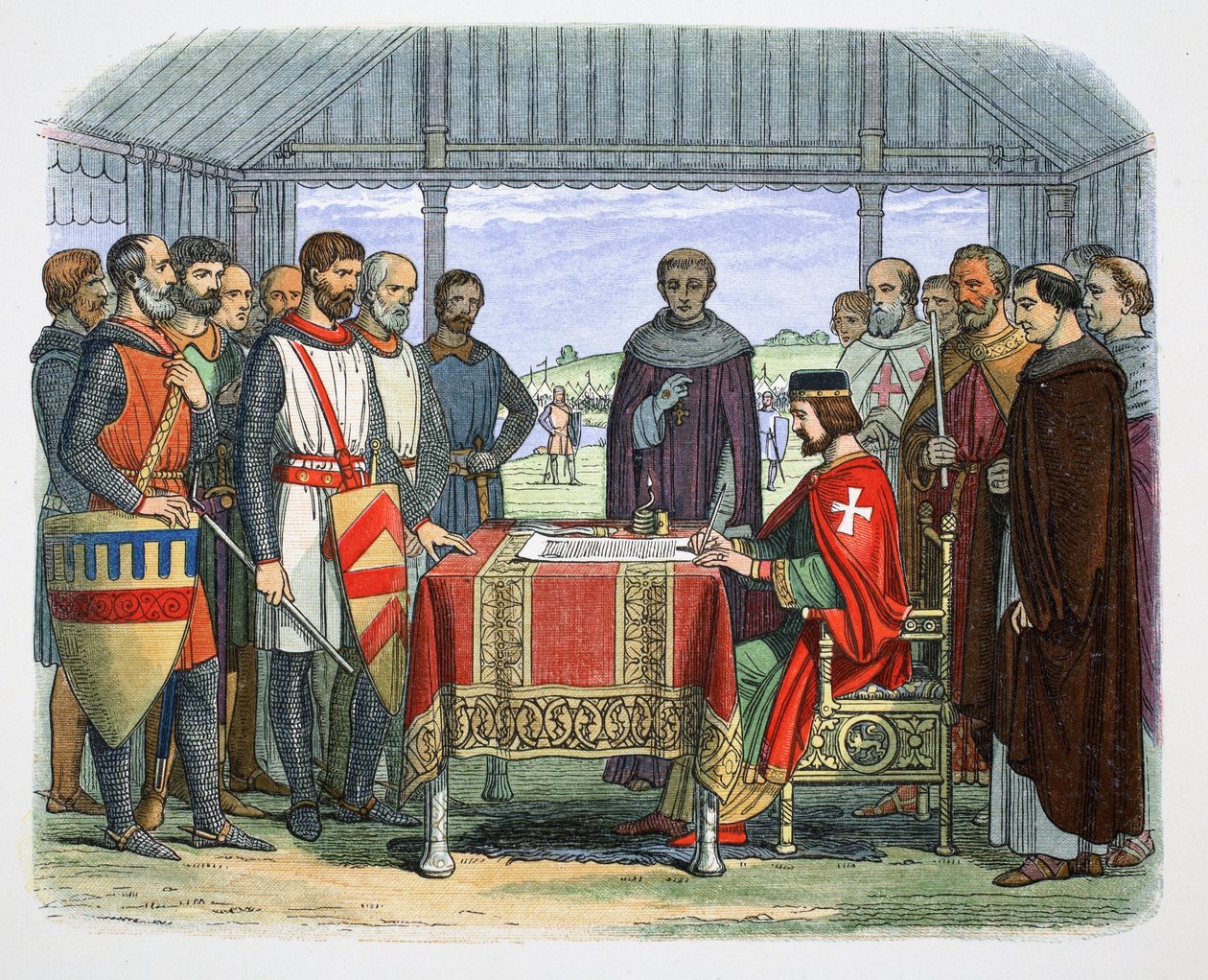 约翰国王签署《大宪章》，萨里郡伦尼米德，1215年1864年。   作者 詹姆斯·威廉·埃德蒙·道尔