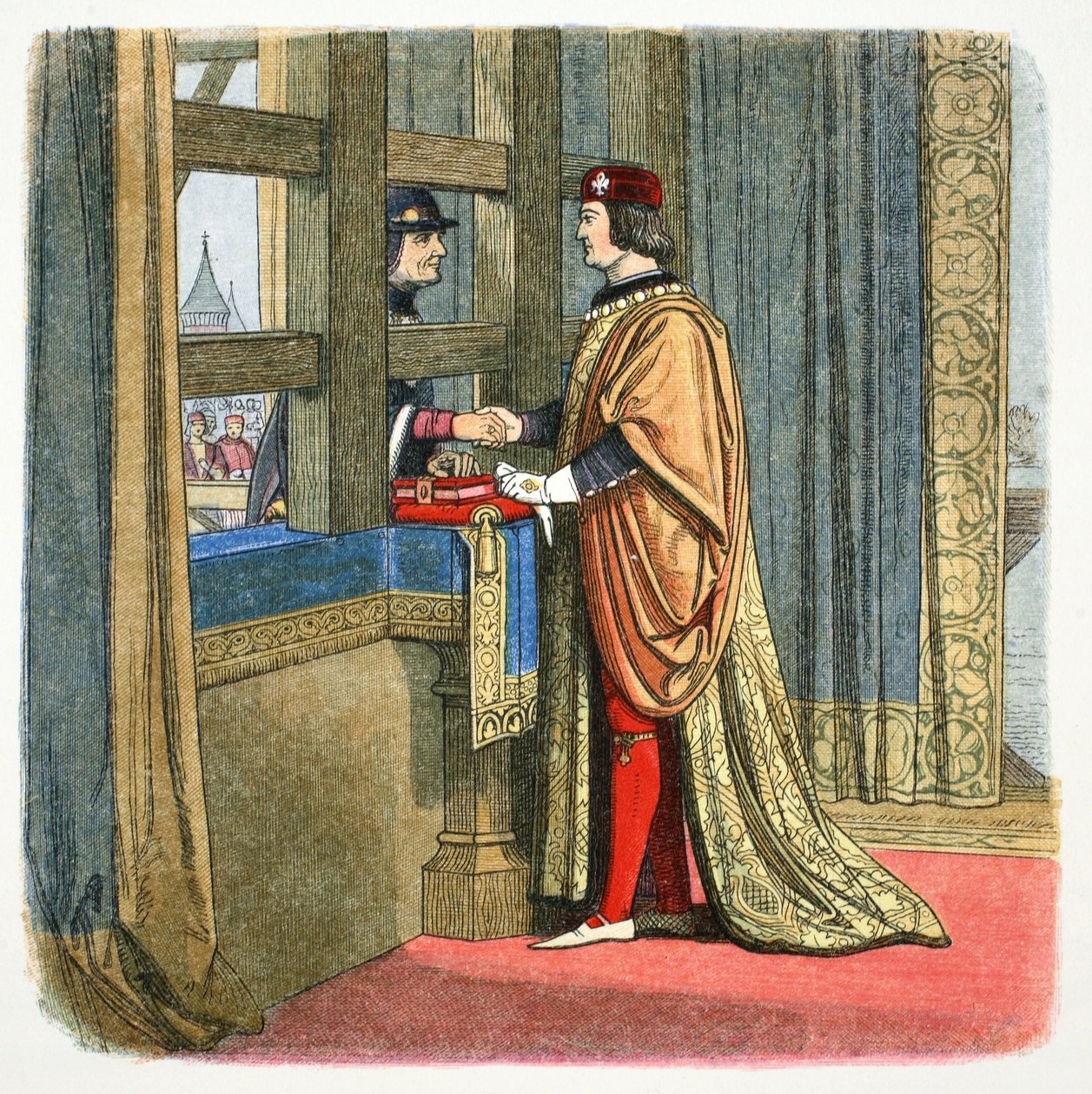 英国爱德华四世和法国路易十一在法国皮克尼的会晤，1475年，1864年 作者 詹姆斯·威廉·埃德蒙·道尔