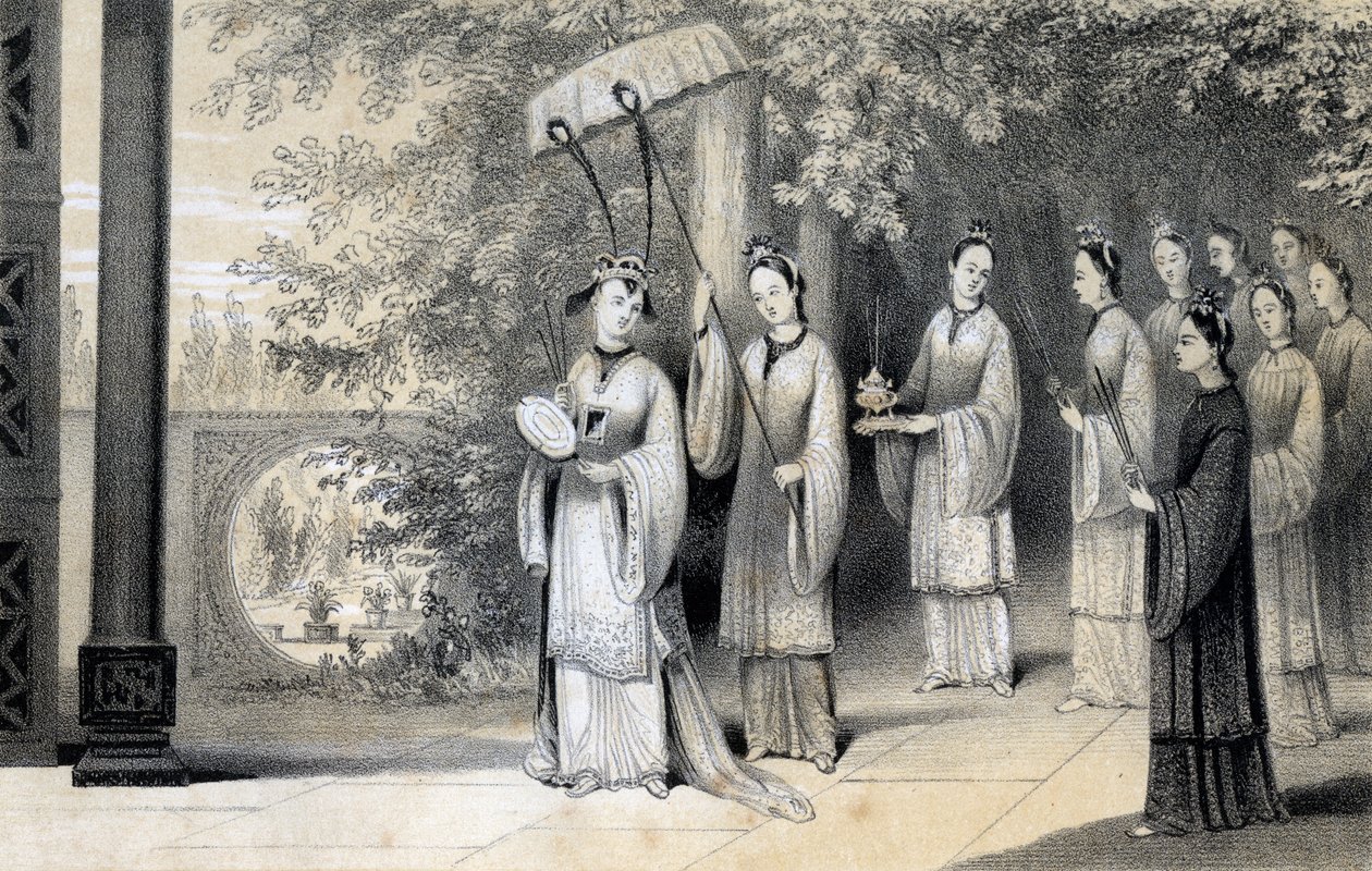 女皇和她的服务员从桑树丛出发前往圣殿，1847年。 作者 詹姆斯·威廉·吉尔斯