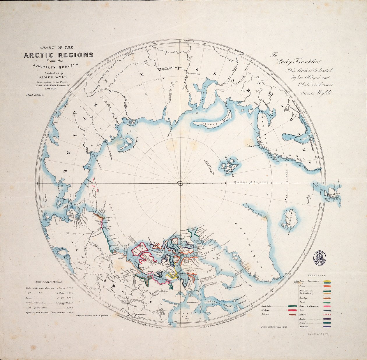 约 1854 年第三版海军部勘测图中的北极地区图（雕刻） 作者 詹姆斯·小维尔德
