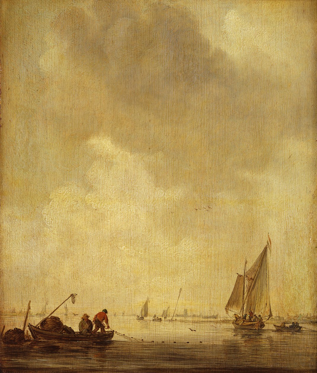 河景，渔民铺网，1638年（橡树上的油） 作者 扬·约瑟夫斯·范·高恩