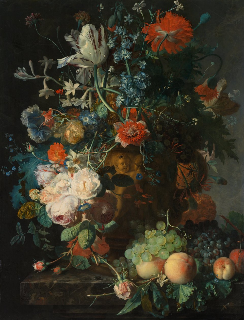 静物与鲜花和水果 作者 扬·范·休森（Jan van Huysum）