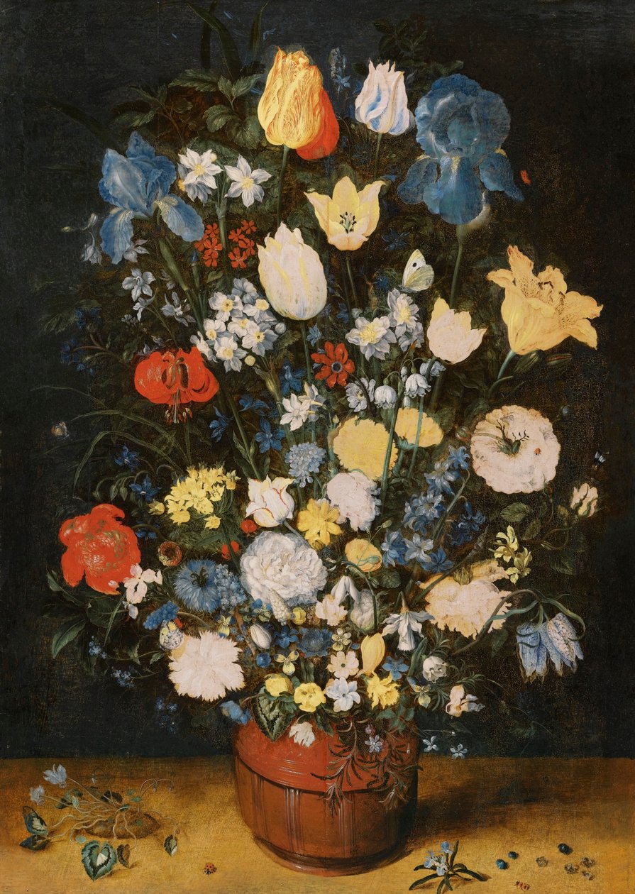 静物与鸢尾花，玫瑰，郁金香，Narcissae，碎米荠，仙客来，风信子，金盏花，Eranthis和其他花卉 作者 简·布鲁格尔·扬