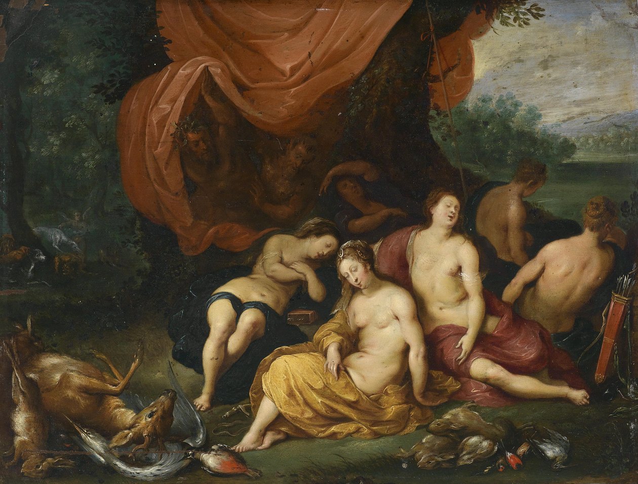 狩猎后戴安娜和她的若虫，被萨特人听到 作者 扬·布鲁格（Jan Brueghel）