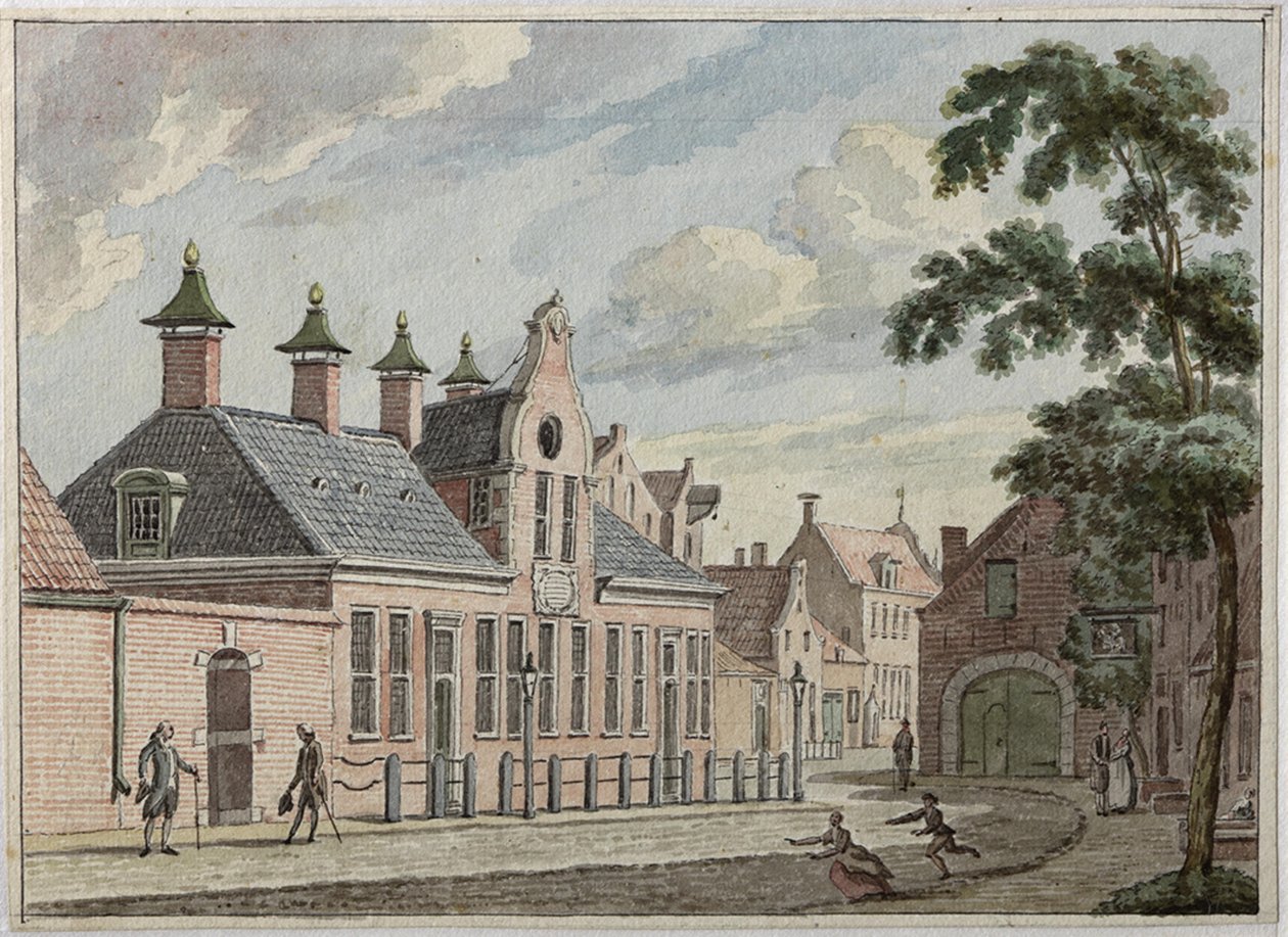 Munnekeholm与前景Aduardergasthuis和背景中的西Indisch Huis 作者 扬·布特胡斯（Jan Bulthuis）