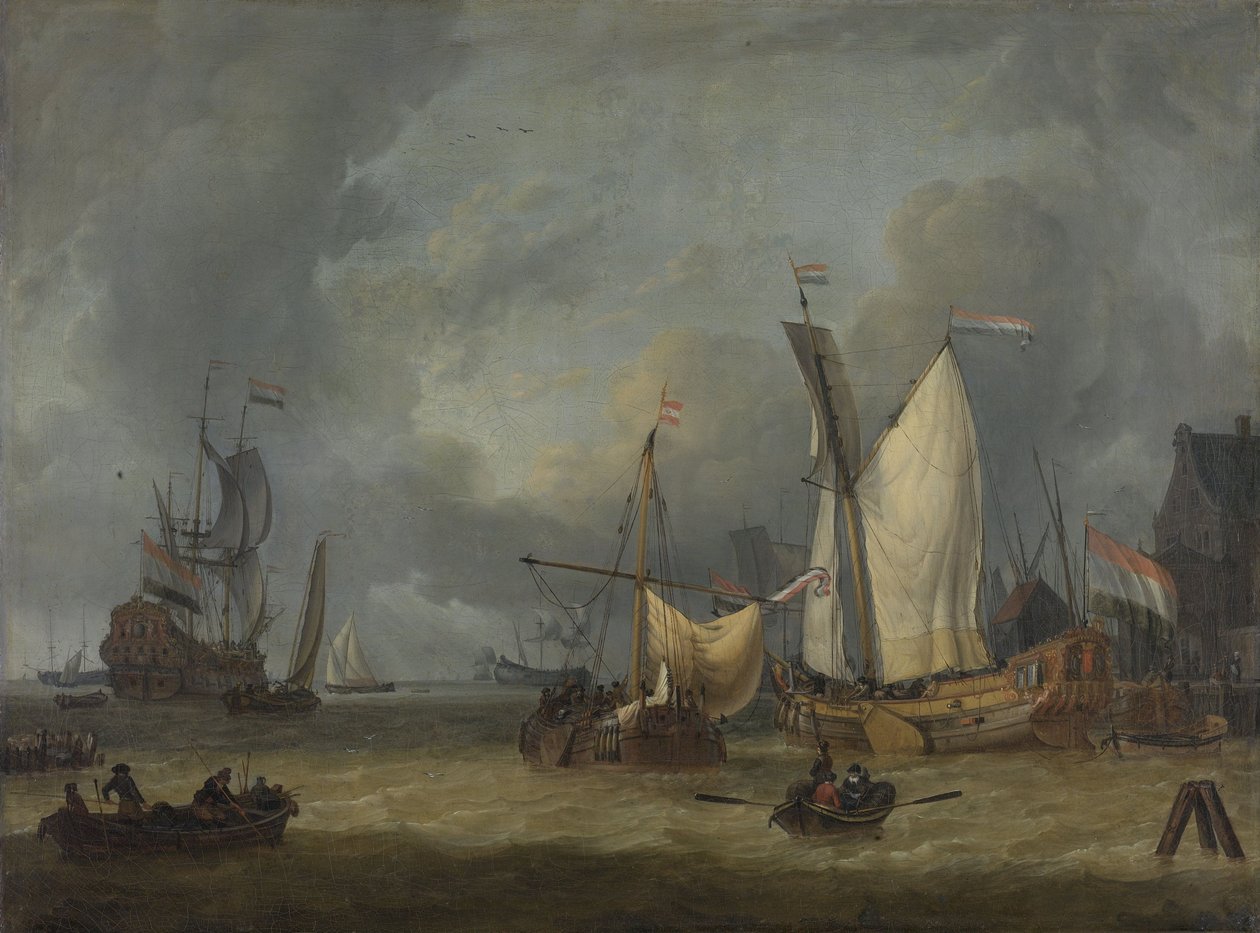 船在港口吹着强风 作者 扬·克拉斯·里兹霍夫（Jan Claesz Rietschoof）
