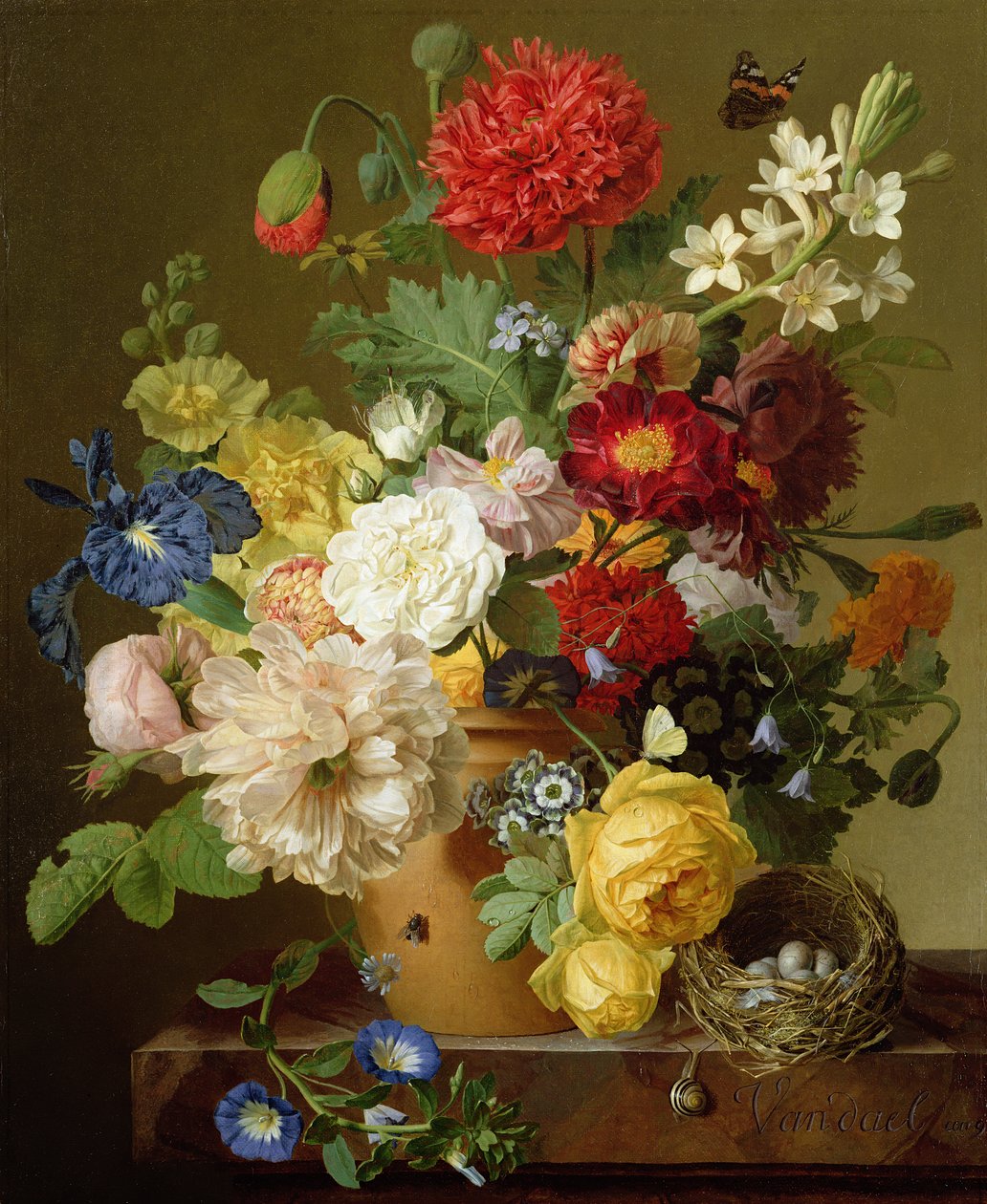 在大理石壁架的花静物画，1800-01 作者 扬·弗兰斯·范达尔