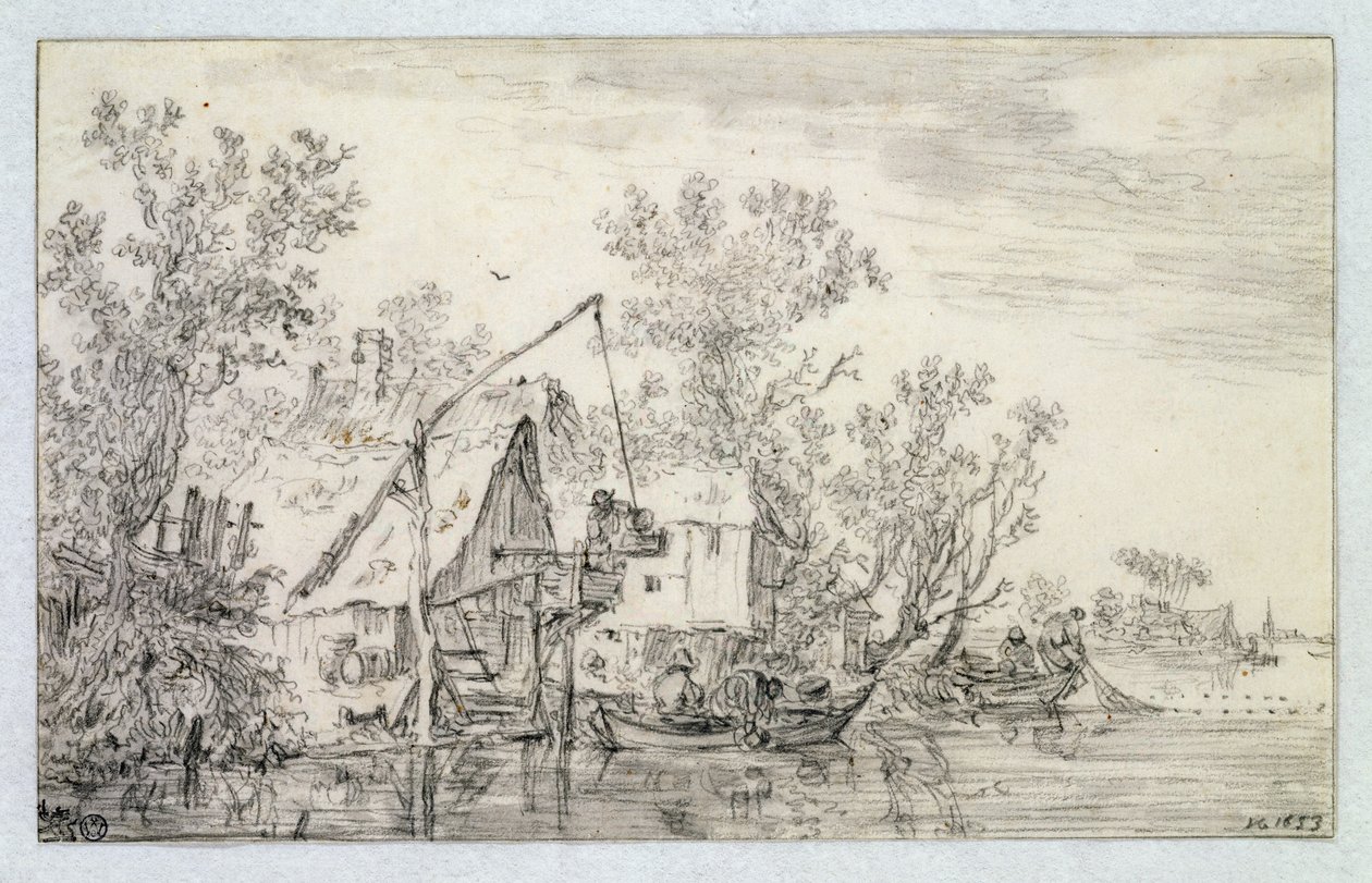 一条树木繁茂的河流景观，1653年 作者 扬·约瑟夫斯·范·高恩