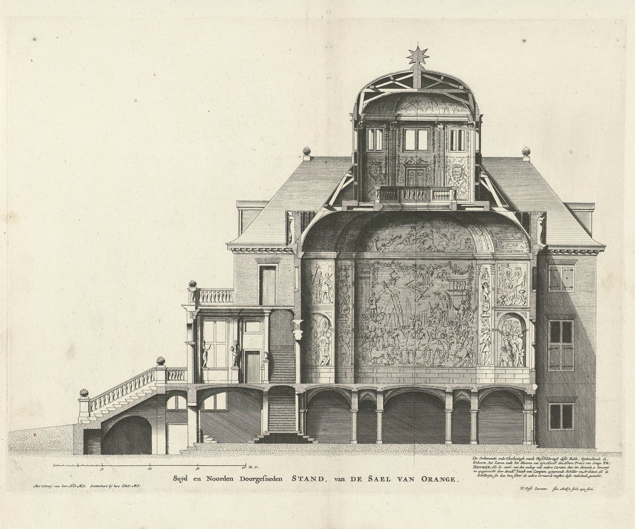 Jan Mattysz的Huis ten Bosch横截面。经过Pieter Jansz的设计。邮政，1655年 作者 简·马蒂斯（Jan Matthysz）。