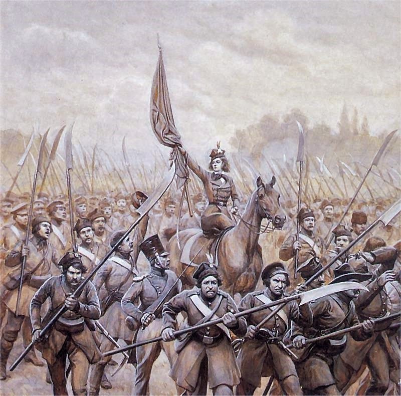.nEnglish：Emilia Plater指挥波兰scythemen.nPolski：Emilia Plater在kosynierow.n分支的头部 作者 扬·罗森（Jan Rosen）
