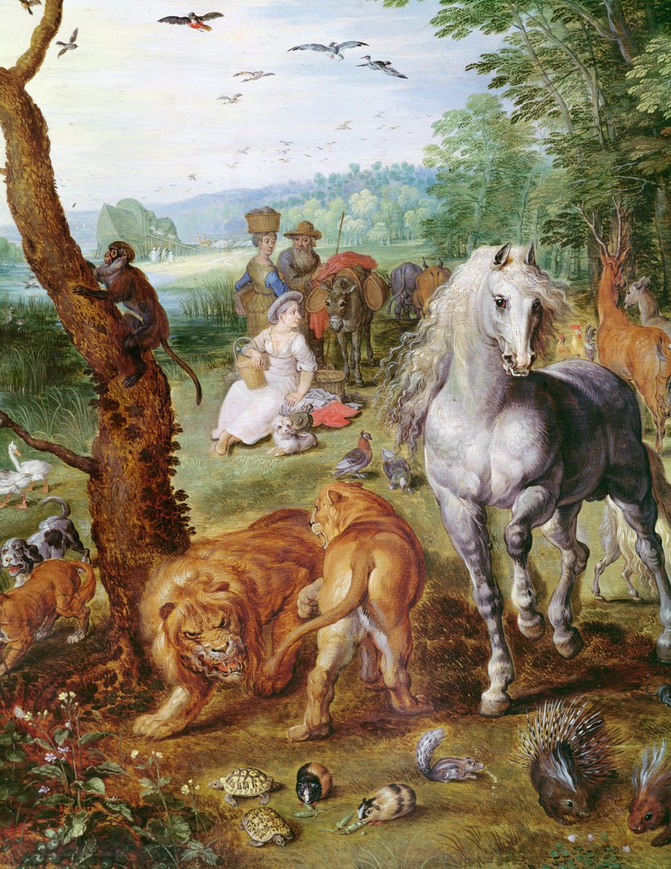 Noahs Ark，中央组的细节与马油在画布上 作者 简·斯内林克