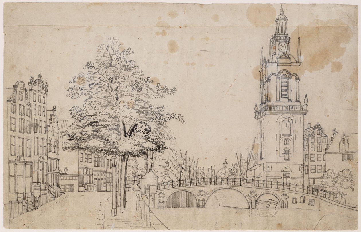Jan Rodenpoortstoren与Torensluis。笔在灰色。尺寸未知。 Amsterdam，Amsterdam City Archives 作者 简·斯潘